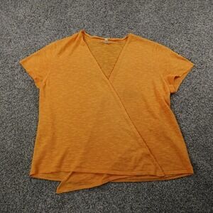 Eileen Fisher Cardigan Womens L Orange Heather Linen Open Sweater Preppy Casual